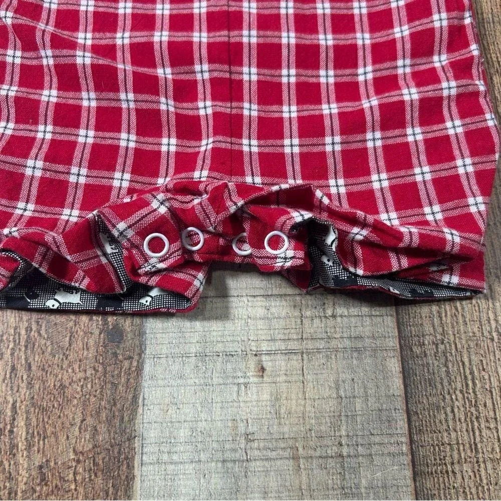 Hand Smocked Baby Romper 3 Months Scottie Dog Plaid Handmade Lined Vintage